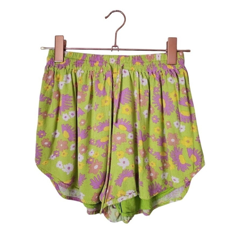 SABO SKIRT Floral Lime Green Flowy Shorts Festival 70s Boho Beachy XS